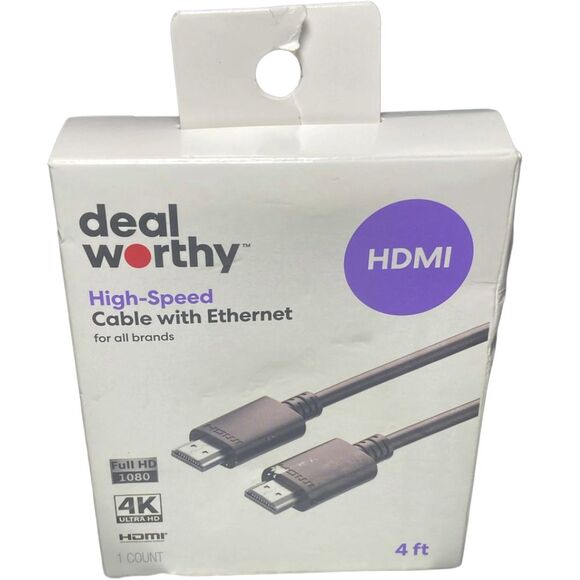 HDMI Cable 4ft High Speed with Ethernet Black Universal for TV PS5 Xbox PC NEW - Picture 1 of 5